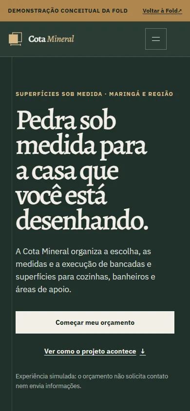 Captura real do projeto conceitual Cota Mineral em celular.