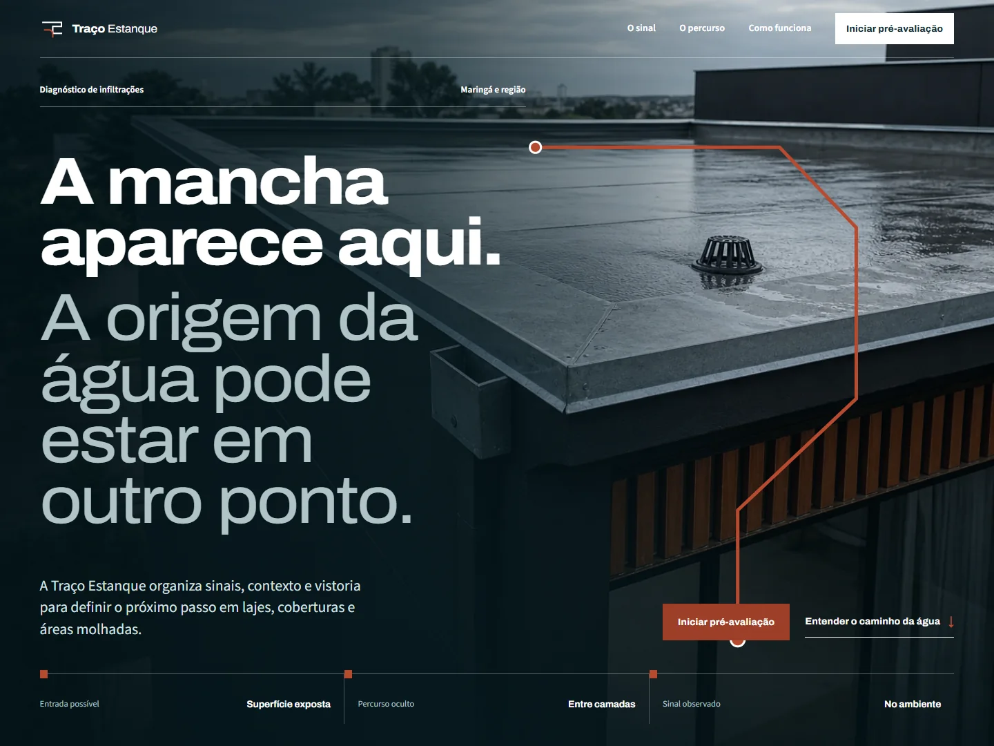 Captura real do projeto conceitual Traço Estanque em tela de computador.