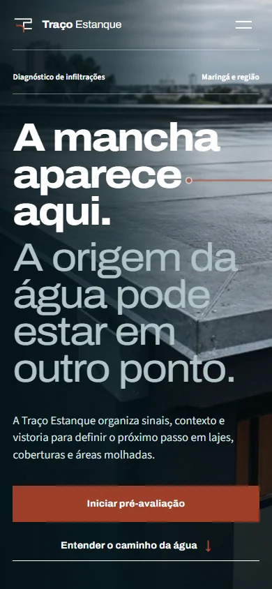 Captura real do projeto conceitual Traço Estanque em celular.